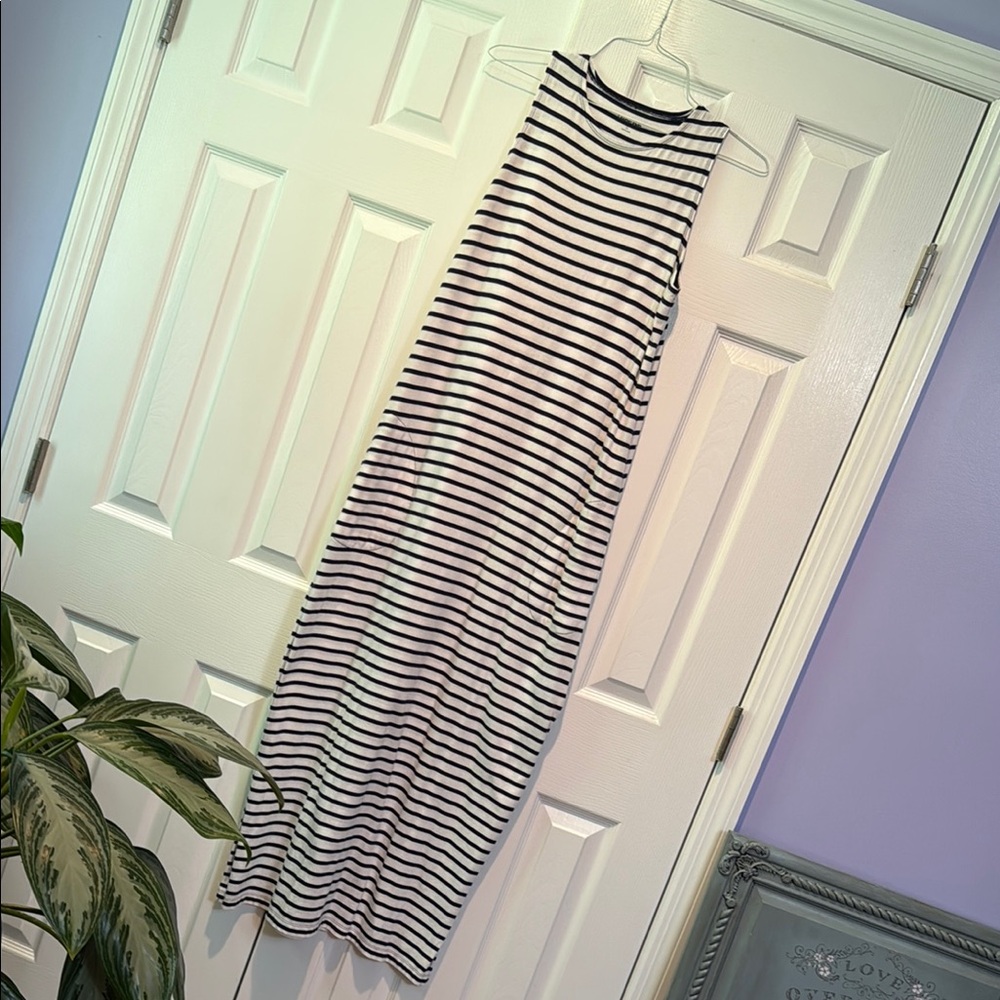 Lands' End Navy and Cream Striped Shirt